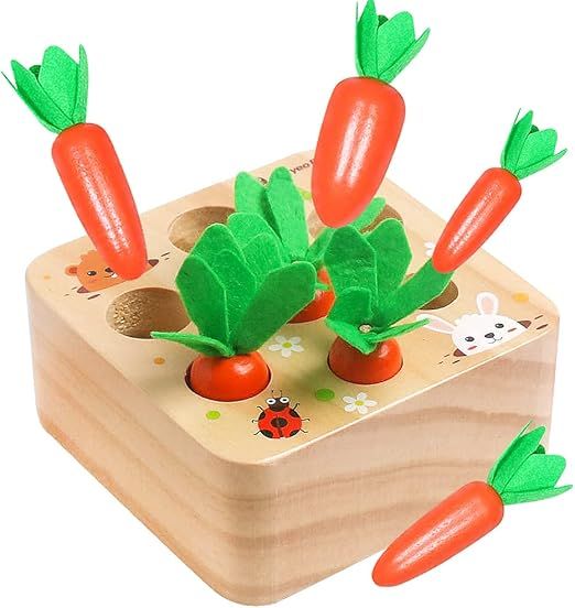 Wooden Montessori Toys for 1 2 3 Years Old Toddlers, Carrots Harvest Shape Sorting Game Early Dev... | Amazon (US)