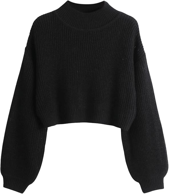 SweatyRocks Women's Long Sleeve Mock Neck Cropped Sweater Drop Shoulder Pullover Sweater Lantern ... | Amazon (US)