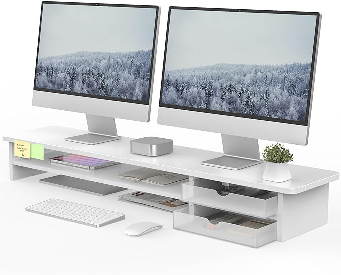 Fenge Monitor Stand, Dual Monitor Riser, 42.5inch Large Desk Computer Monitor Stand Riser with Dr... | Amazon (US)