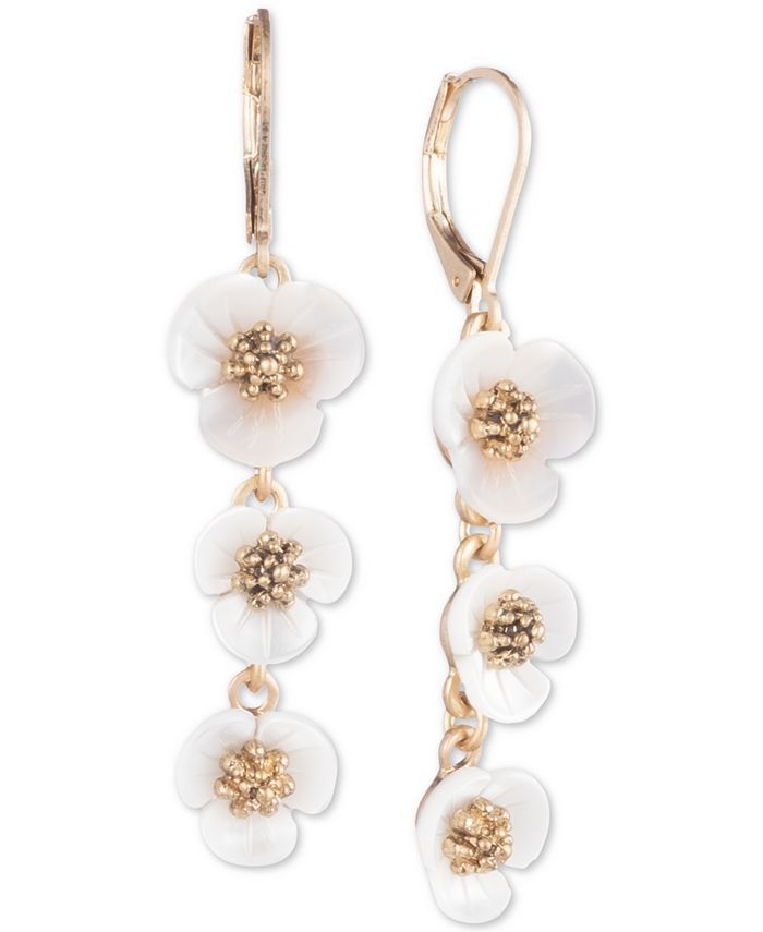 lonna & lilly lonn & lilly Gold-Tone & Imitation Mother-of-Pearl Flower Linear Drop Earrings  & R... | Macys (US)