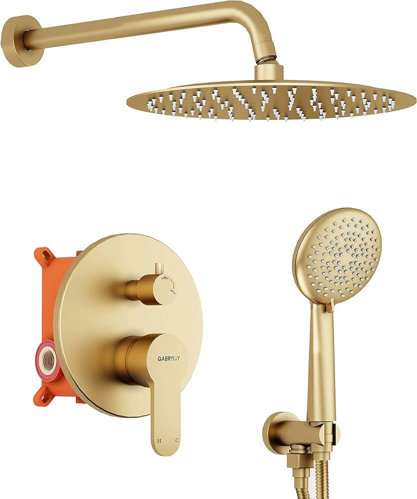 Gabrylly Shower System Gold, 10 Inch Shower Faucet Set with High Pressure Rain Shower Head and ha... | Amazon (US)