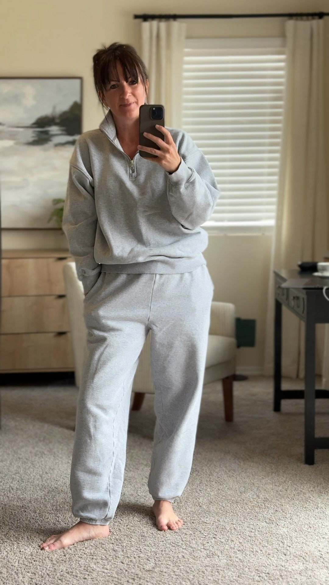 WFH cozy vibes! Aritzia matching sets are my fav. This is the Mega Fit quarter zip sweater in a S and the matching Mega Fit pants in a M. Not only are they super cozy, they wash and dry like a dream! I have a similar set in black too. 😉

#LTKFindsUnder100 #LTKActive #LTKOver40