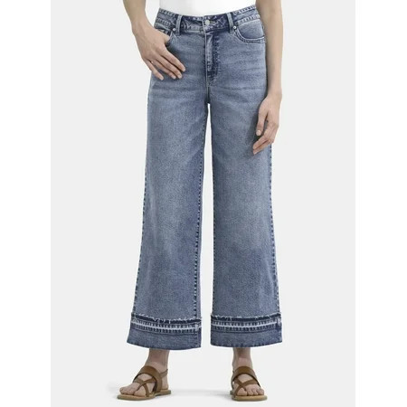 Time and Tru Women's and Women’s Plus High Rise Wide Leg Jeans with Frayed Cuffs, Sizes 2-28 | Walmart (US)