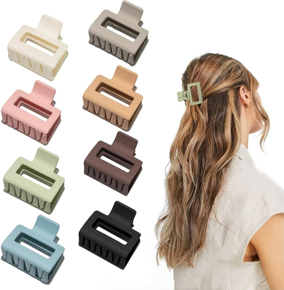 Medium Claw Hair Clips for Women Girls, 2" Matte Rectangle Small Hair Claw Clips for Thin/Medium ... | Amazon (US)