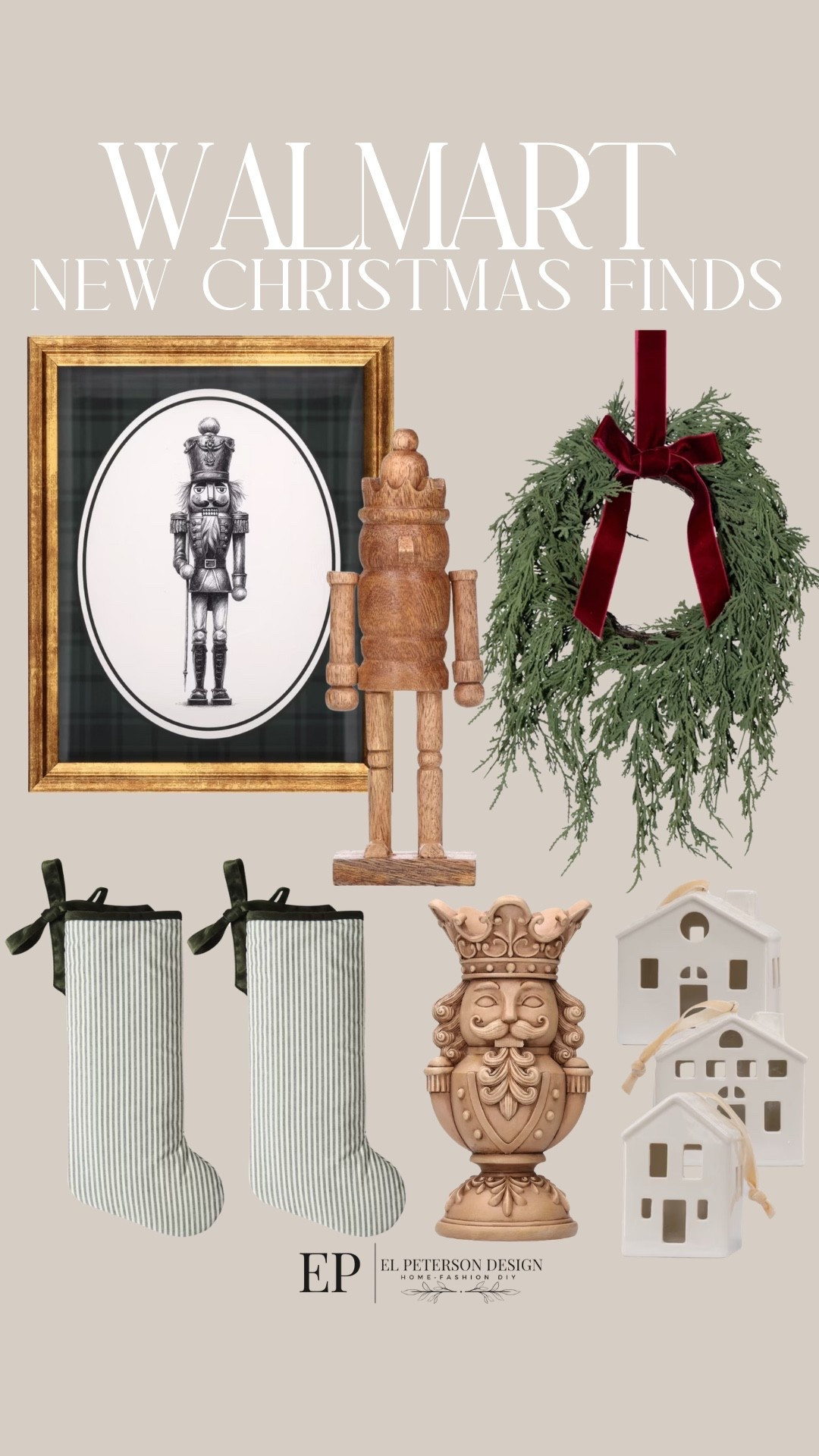 Walmart
Wreath
Artwork 
Stocking
Ornaments 
Nutcracker