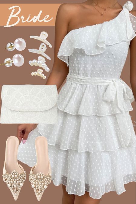 White one shoulder mini dress and accessories.

#wedding #sandals #summeroutfit #cottagecore #bohemianfashion

#LTKunder50 #LTKwedding #LTKstyletip