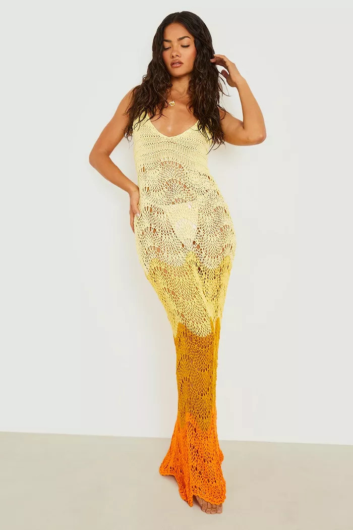 Crochet Contrast Scallop Scoop Beach Dress | boohoo (US & Canada)