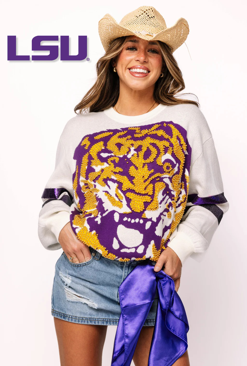 Licensed LSU Oversized Mascot Sweater | Queen of Sparkles