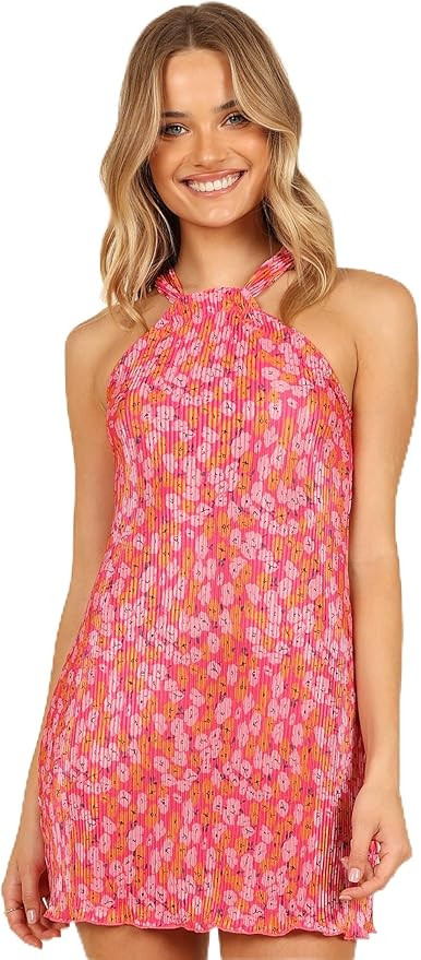 Petal & Pup Women's Melody Plisse Halter Mini Dress | Amazon (US)