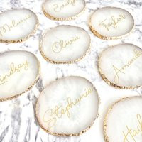 White Marble Handmade, Personalized Drink Resin Coasters, Gold Rim Coaster, Jewelry Plate Slice, Wed | Etsy (US)