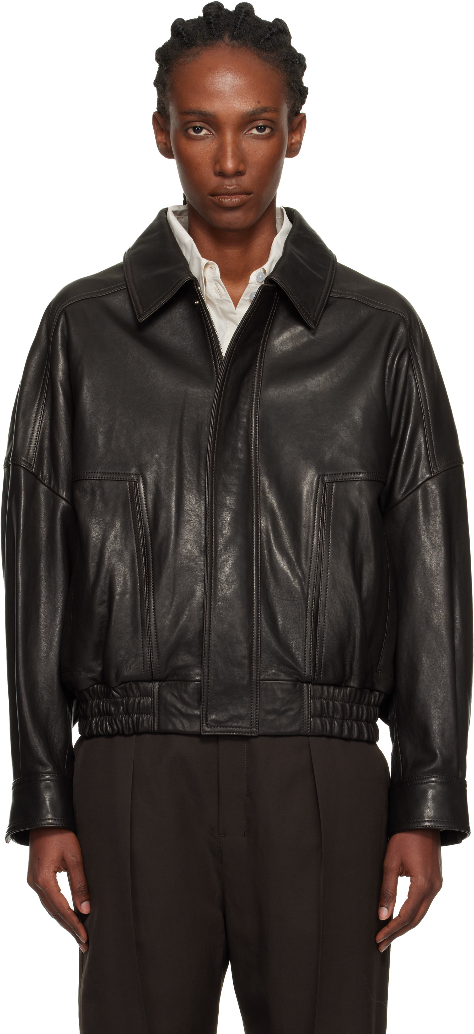 Nour Hammour Brown Dalma Relaxed Leather Jacket | SSENSE