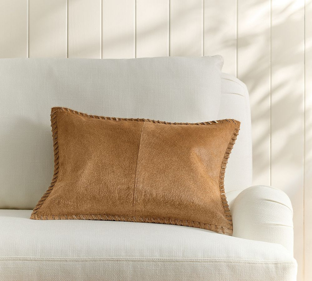 Pieced Hide Whipstitch Lumbar Pillow Cover | Pottery Barn (US)