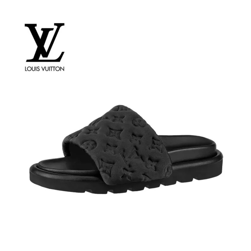 Louis Vuitton Women Slippers men black Scuff Flat Sandals Pool Pillow Mules Sunset Padded Front S... | DHGate
