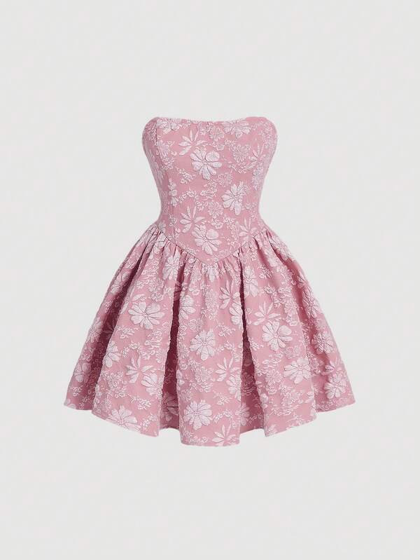 SHEIN MOD Jacquard Floral Pattern Tube Dress | SHEIN