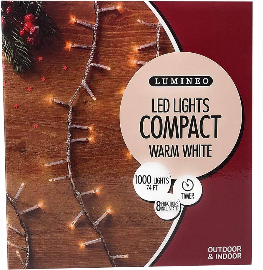 Lumineo 1000 LED Warm White Christmas Compact Lights Set, Transparent Wire 74 Feet | Amazon (US)