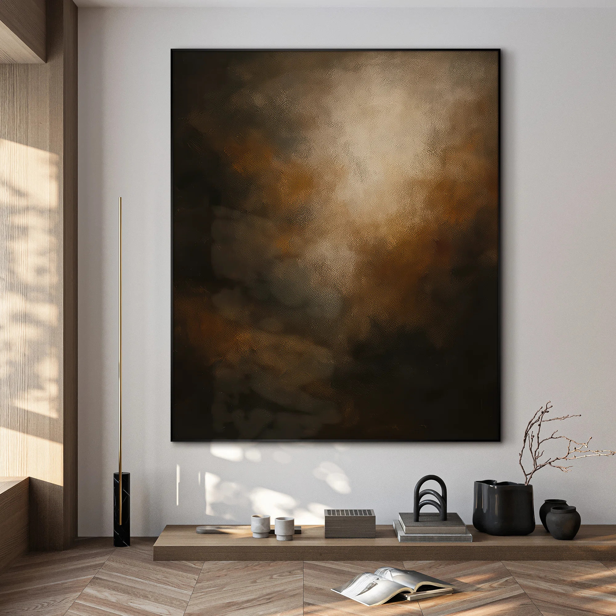 Extra Large Wall Art Fabric Print - Moody Abstract Art Dark Brown & Beige Toned Contemporary Artw... | Wayfair North America