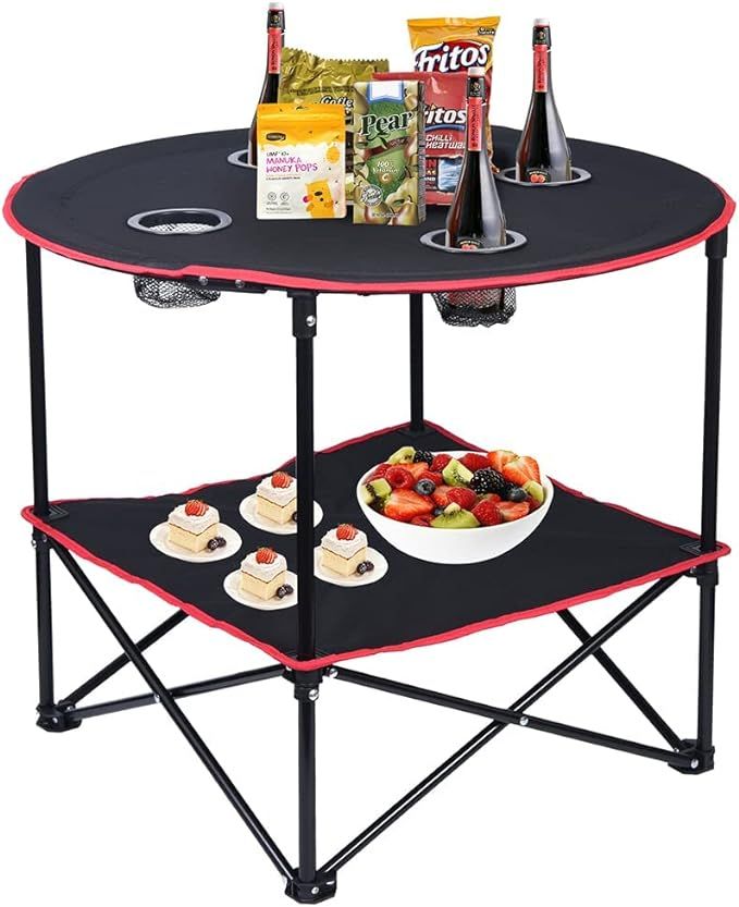 LEADALLWAY Camping Table Folding Picnic Table with 4 Cup Holders and Carrying Bags Collapsible Ca... | Amazon (US)