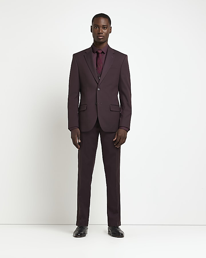 Burgundy slim fit suit jacket | River Island (US)