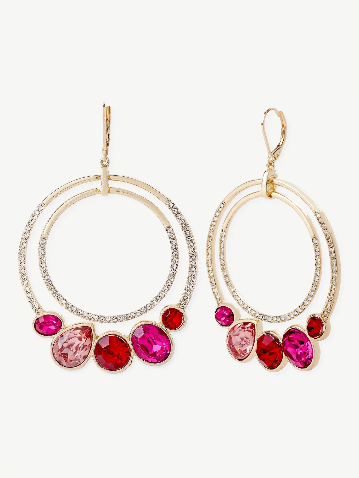 Sofia Jewelry by Sofia Vergara Women's Gold-Tone Red and Pink Stone Double Hoop Earrings - Walmar... | Walmart (US)
