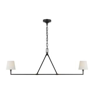Generation Lighting Perth Large Linear 2-Light Aged Iron Transitional Chandelier White Linen Fabr... | The Home Depot