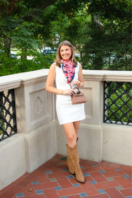 Wearing an XS / reg in dress! Sunglasses are old :)

Gameday outfit // white dress // boots // 

#LTKstyletip #LTKSeasonal