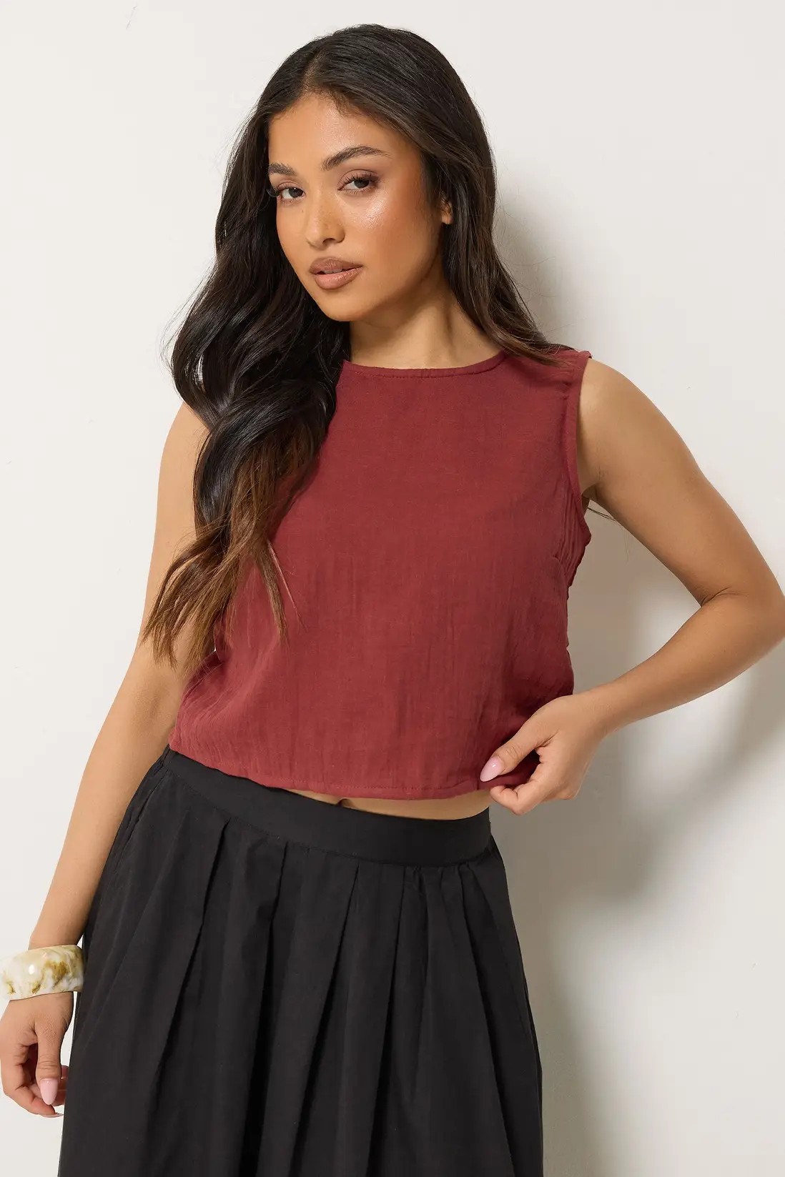 Chocolate PixieGirl Petite Sleeveless Cheesecloth Top | Dorothy Perkins | Dorothy Perkins (UK)