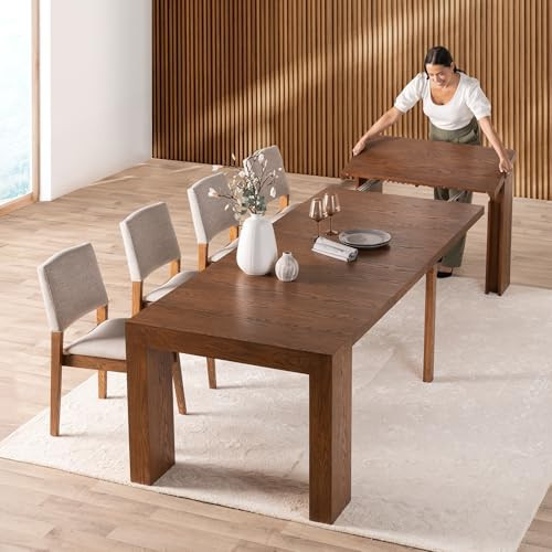 Transformer Table - Solid Wood Extendable Dining Table with 4 Stackable Chairs, Seats 2-12, Expandable Table, Space-Saving Furniture, Dark Walnut, Brown Finish (Table + 4 Chairs) | Amazon (US)