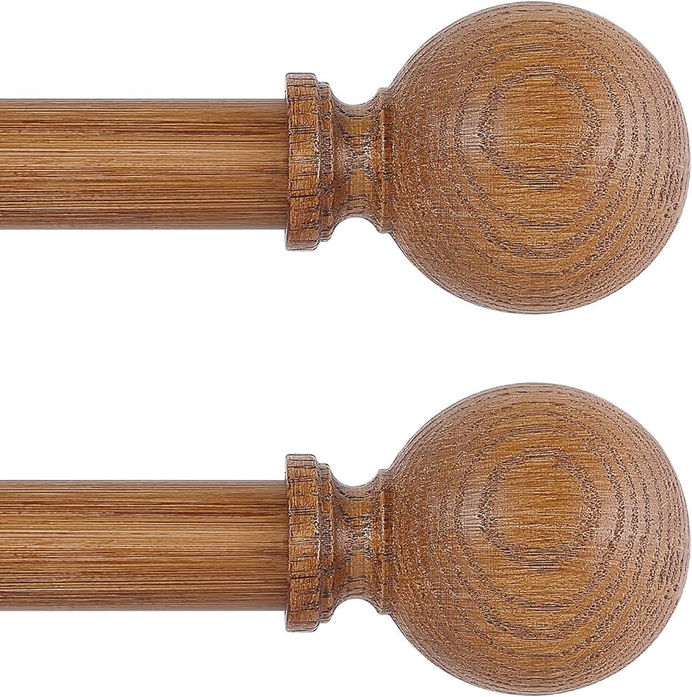2 Pack Wood Curtain Rods for Windows 28 to 48 Inch,1 Inch Wood Grain Ball Adjustable Curtain Rod,... | Amazon (US)