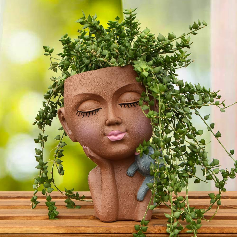 Brown Resin Cat Lady Plant Pot, 7 Inch, Indoor, with Drainage | Amazon (US)