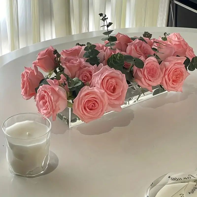 1pc Clear Rectangular Acrylic Flower Vase, Modern Dining Table Floral Arrangements Decorative Vas... | Temu Affiliate Program