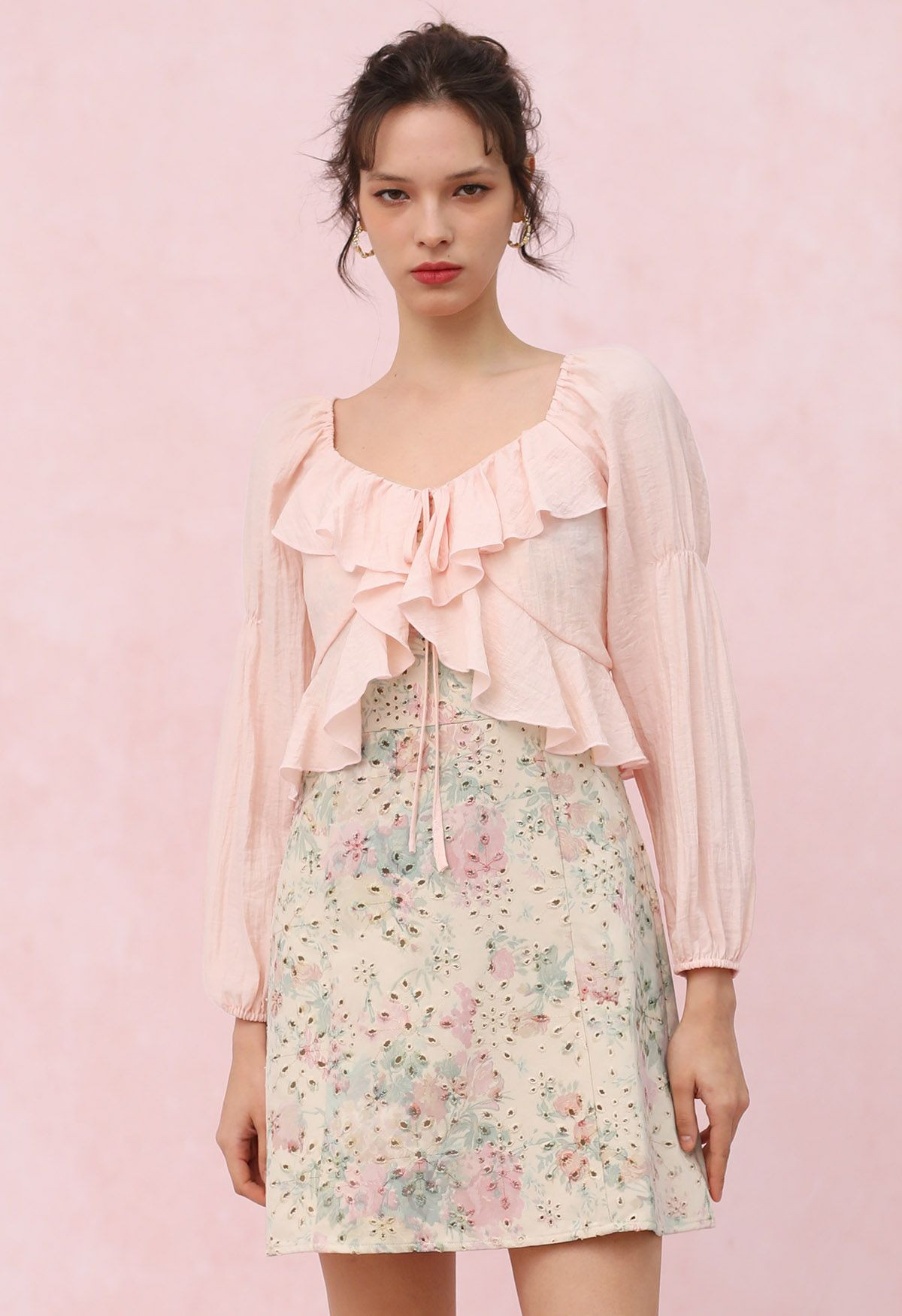 Ruffle Tie-Front Crop Top in Pink | Chicwish