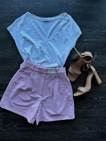 spring ootd, abercrombie sloan tailored shorts in pink, summer outfit, cute ootd, style inspo