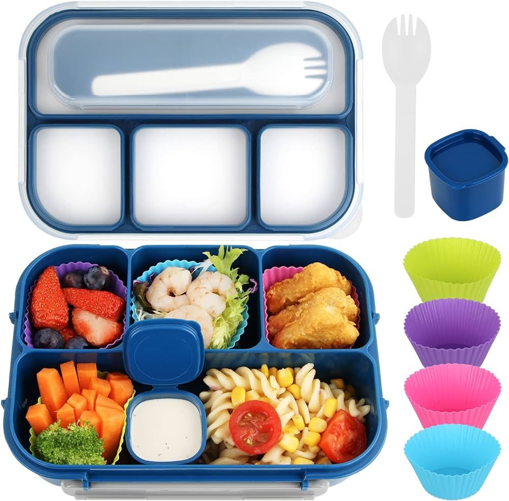 Bento Lunch Box Adult, Kids, Lunch Containers for Adults/Kids/Students,1300ML-4 Compartment (blue... | Amazon (US)