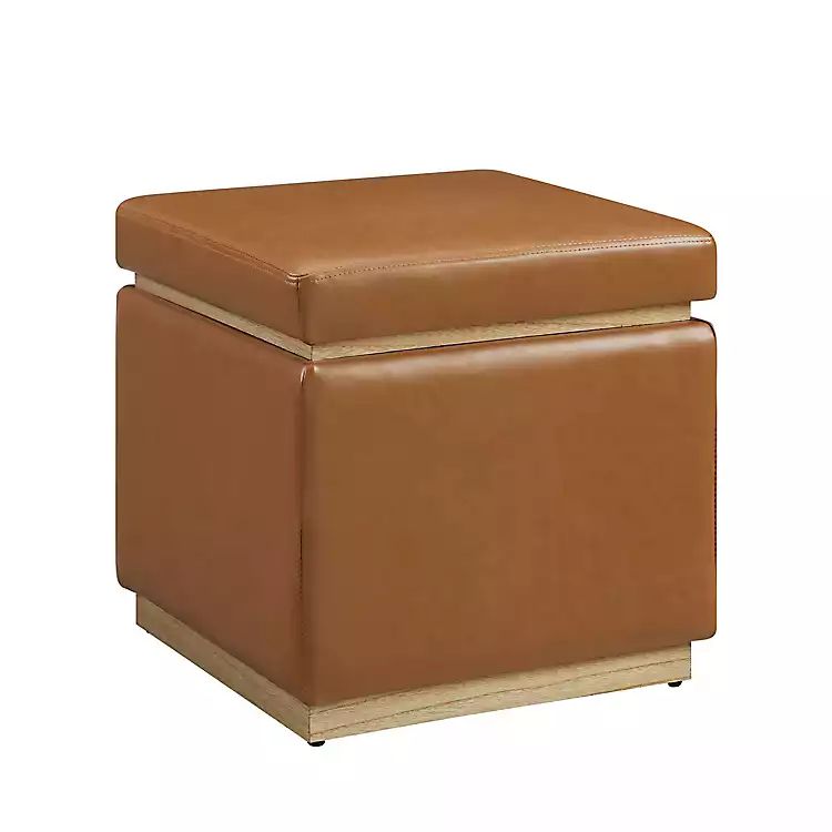 Caramel Blanche Faux Leather Storage Ottoman | Kirkland's Home