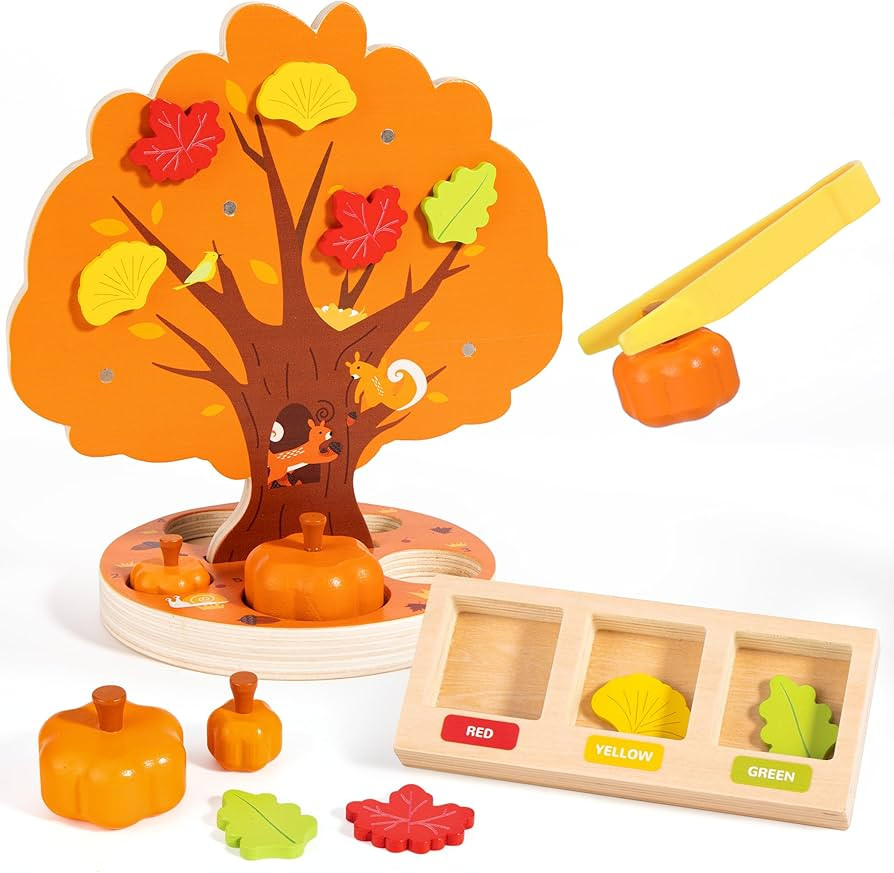 Woodtoe Montessori Toys for 3 4 5 6 Year Old, Pumpkin Picking Magnetic Leaves Tree Toy, Toddler F... | Amazon (US)