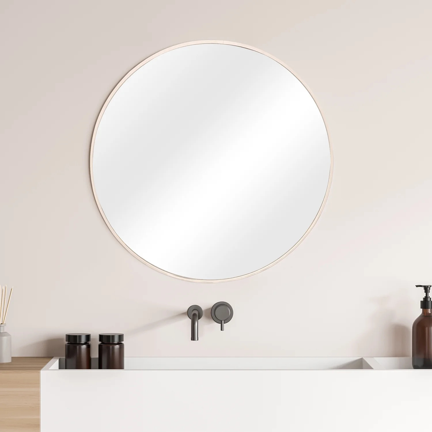 Mainstays 28" Round Aluminum Wall Mirror, Natural Wood - Walmart.com | Walmart (US)