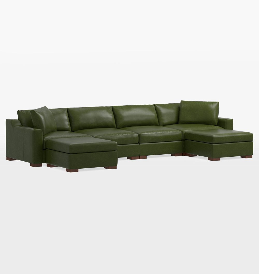 Sublimity Leather 6-Piece Double Ottoman Sectional Sofa, Luxe - Mont Blanc Leather Winter Pine | Rejuvenation