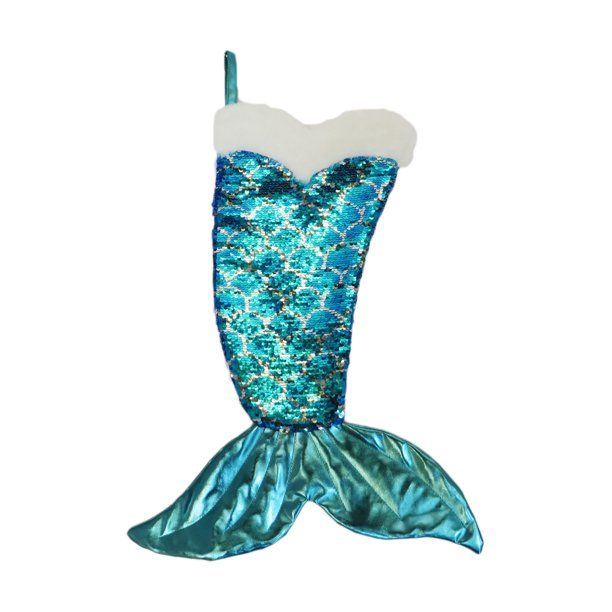 Holiday Time Sequined Blue Mermaid's Tail Christmas Stocking | Walmart (US)