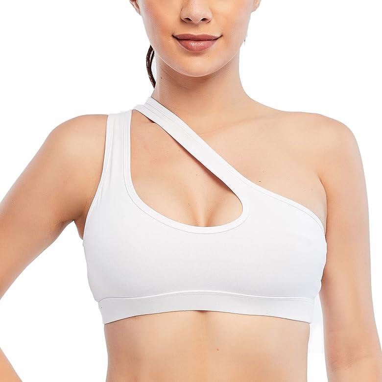 MATHACINO One Shoulder Sports Bra for Women Sexy Cute Workout Yoga Bra Medium Support | Amazon (US)