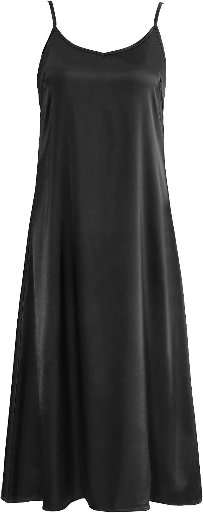 Xintianji Women's Basic Satin Silky Full Slip Midi Loose Dress with V-Neck Sexy Cami Adjustable S... | Amazon (US)