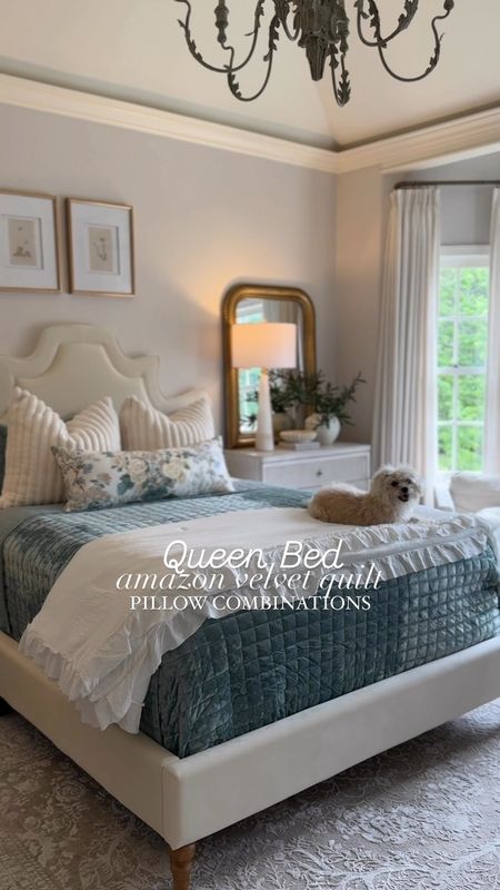 Queen bed pillow combination:

🔹Two Euro Shams
🔹Two Queen Shams
🔹 One XL lumbar pillow (14x36)

#LTKHome #LTKFindsUnder100 #LTKFindsUnder50