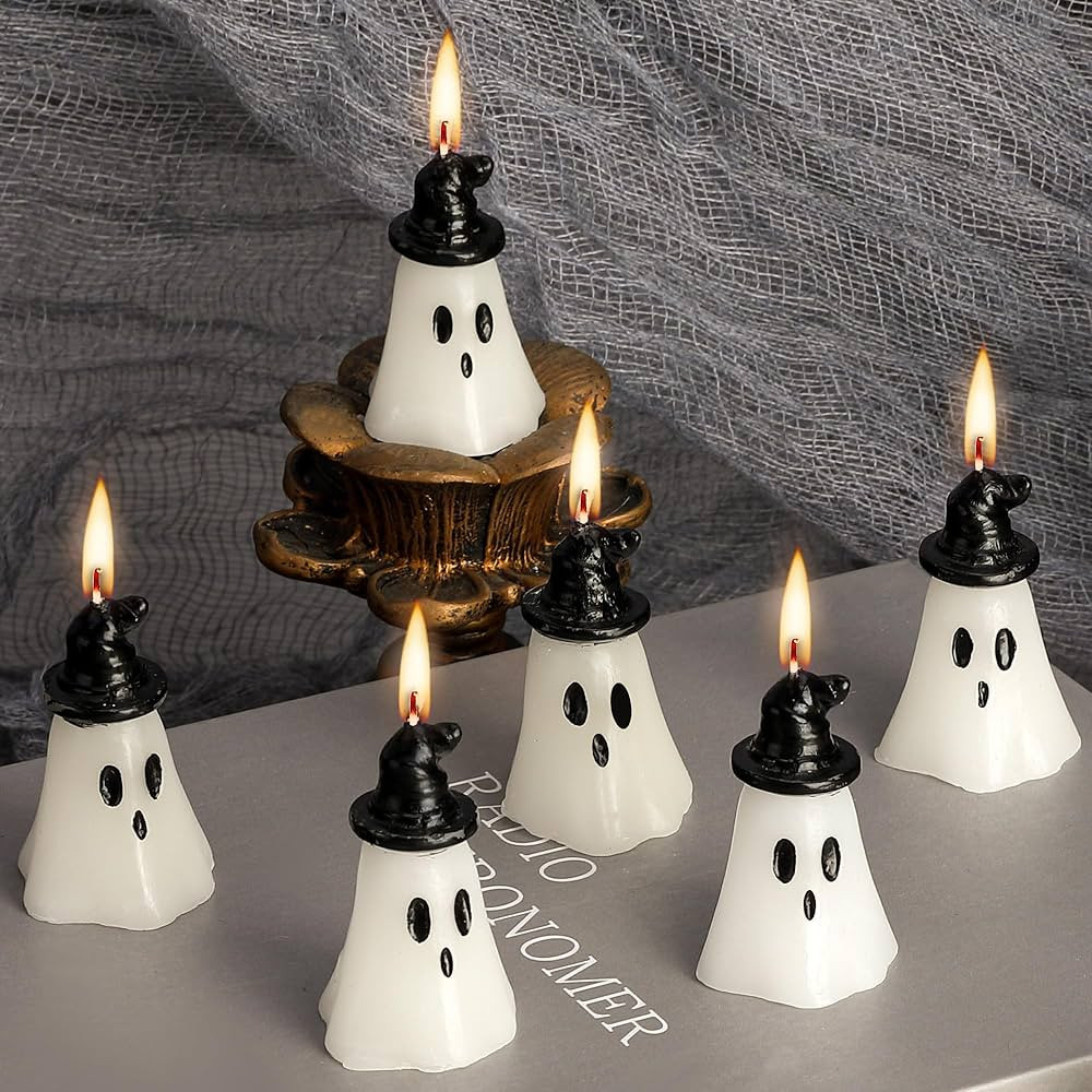 EBaokuup 10 PCS Halloween Ghost Candles,2'' X 1.1'' Ghost Shaped Decor Candles with Hats,Fun Face... | Amazon (US)