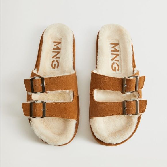 MANGO Faux-fur sandals with buckle | Poshmark