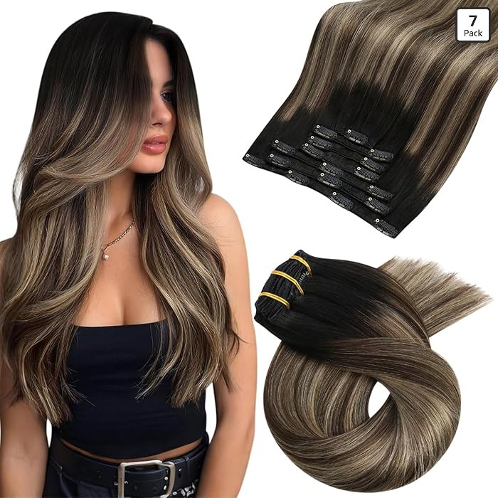 Moresoo Clip in Hair Extensions Remy Double Weft Human Hair Clip in Extensions Balayage Straight ... | Amazon (US)