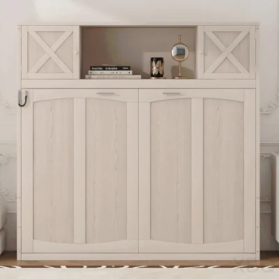 Queen Size Murphy Bed With Storage Cabinets, Beige | Wayfair North America