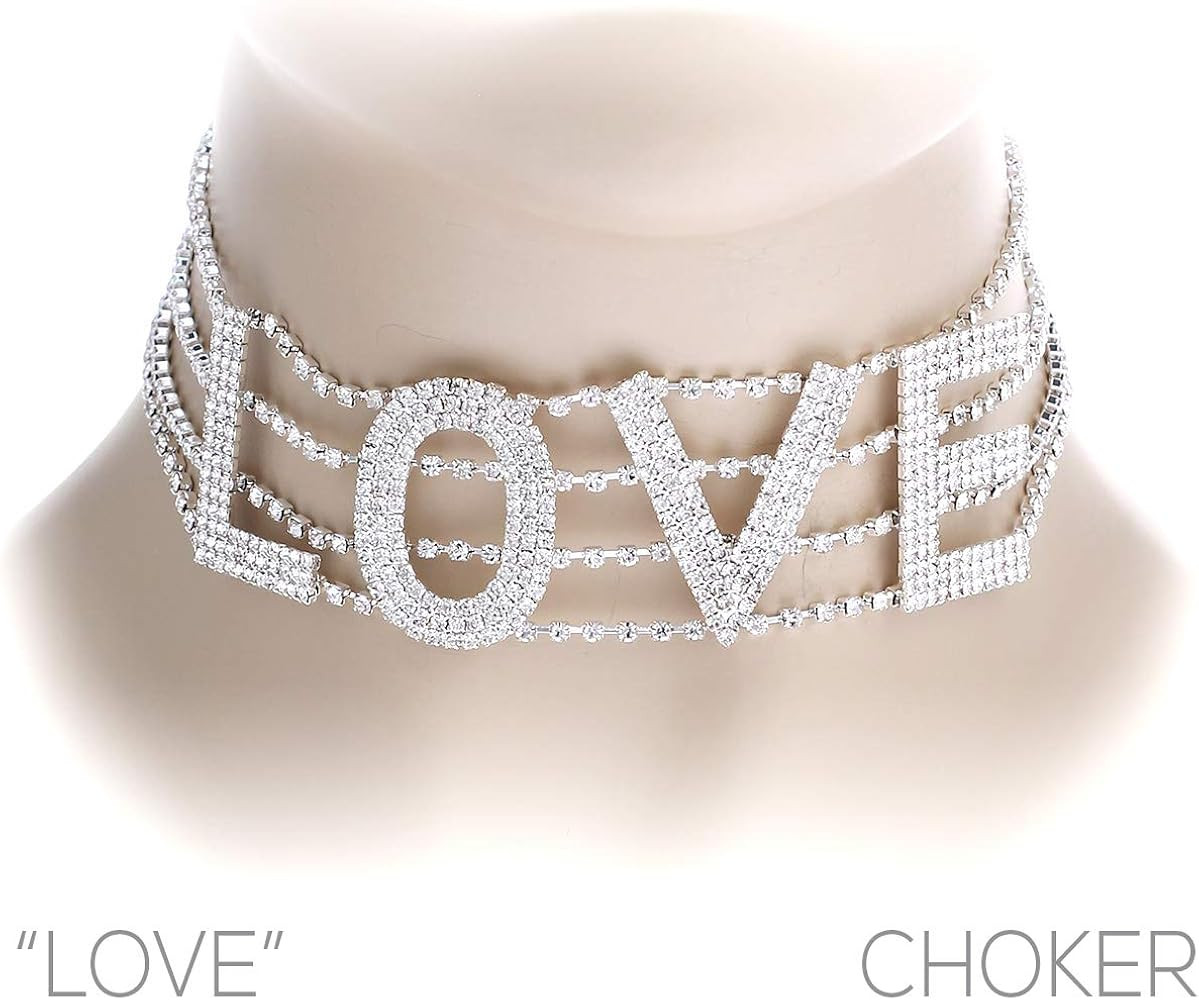 Arsimus Crystal Rhinestone Love Statement Choker Necklace | Amazon (US)