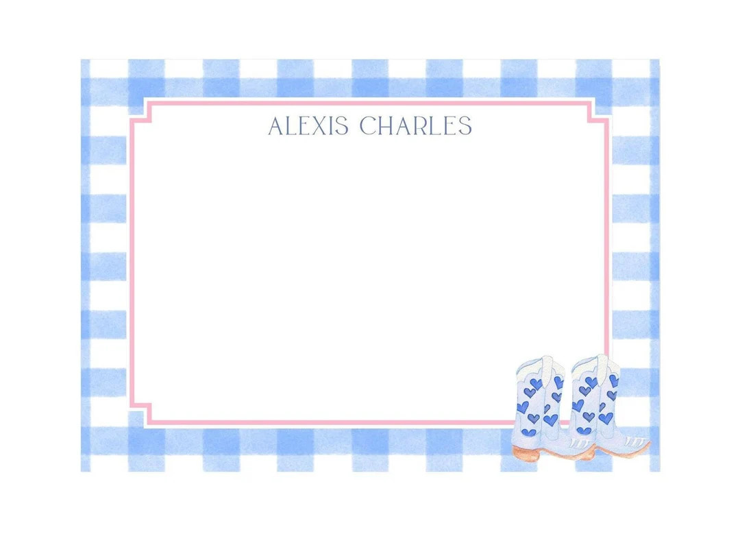 Boots and Gingham Pattern Notecard, Stationery YEEHAW HEARTS BOOTS - Etsy | Etsy (US)