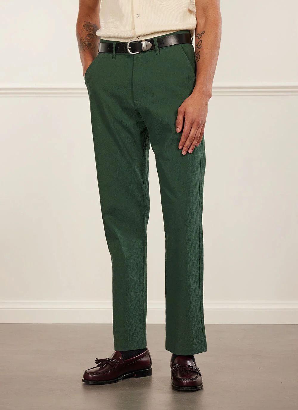 Tailored Seersucker Trousers | Forest | Percival Menswear