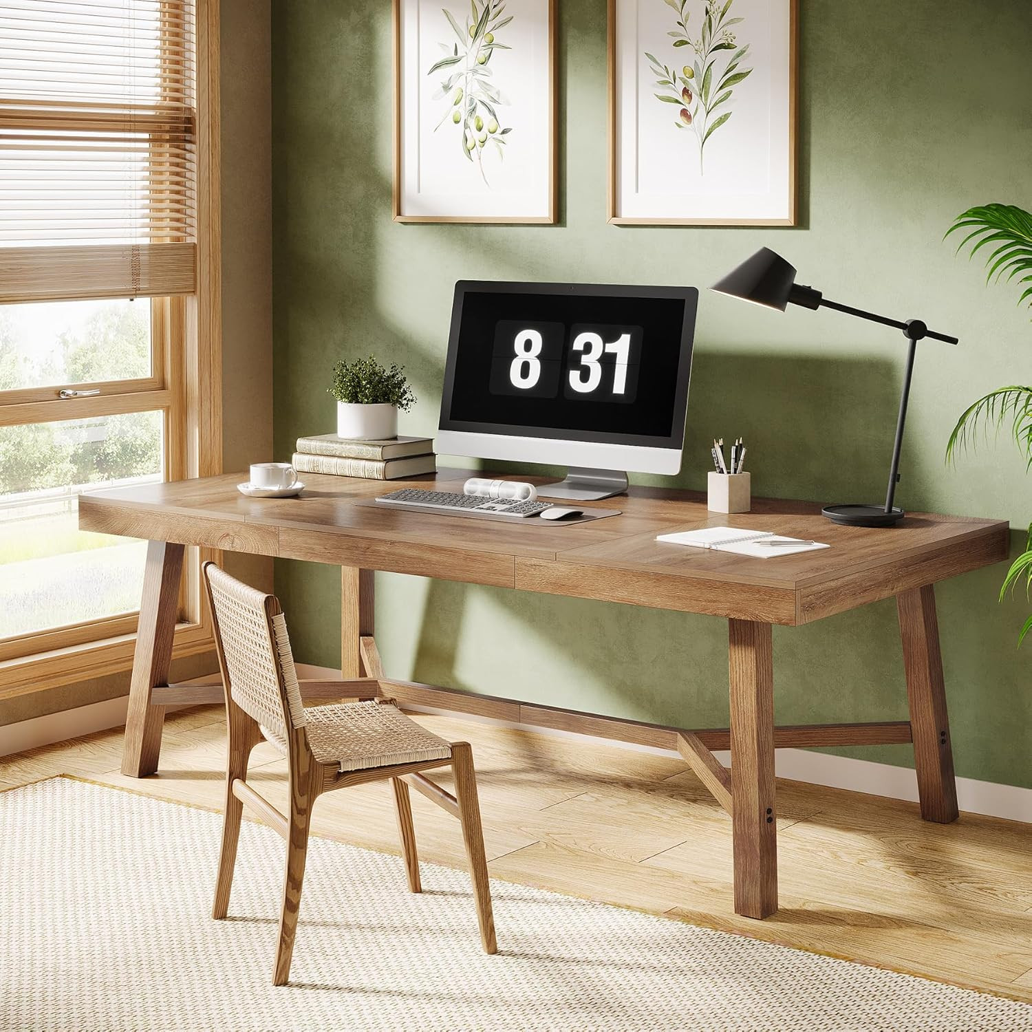 Amazon.com: Tribesigns 71-Inch Executive Desk, Farmhouse Office Computer Desk with Sturdy Leg Str... | Amazon (US)