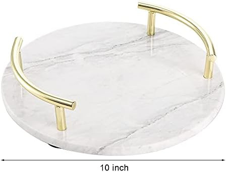 TOPZEA Marble Decorative Tray, 10 Inch Round Vanity Tray Perfume Tray Trinket Tray with Gold Metal H | Amazon (US)